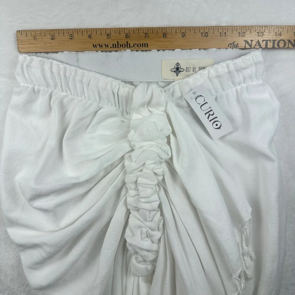 Just Bee Queen Tulum White Madi Ruched Wrap Skirt With Fringe Sz M Boho Resort - Picture 9 of 15
